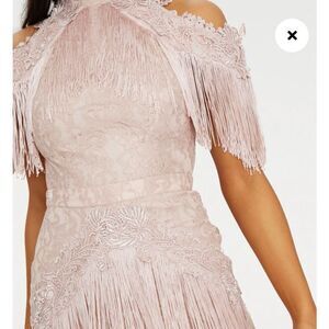 PLT PrettyLittleThing Dusty Pink Fringe Lace Mini Dress | US 4 | NWT